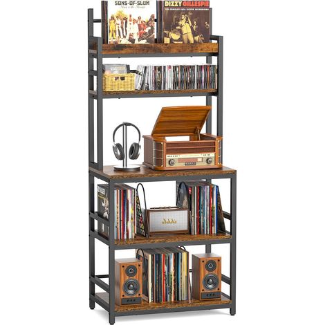 Record Player Stand with Vinyl Storage, Turntable Table Holds Up to 500+ Albums, 5-Tier Media Console with CD Racks for Living Room & Bedroom (1/5)