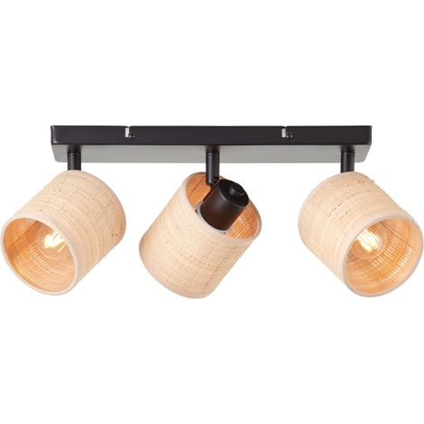 Spot Brilliant Raffy 3-flammes naturel/noir, métal/jonc de mer, 3x D45, E14, 28 W (1/5)