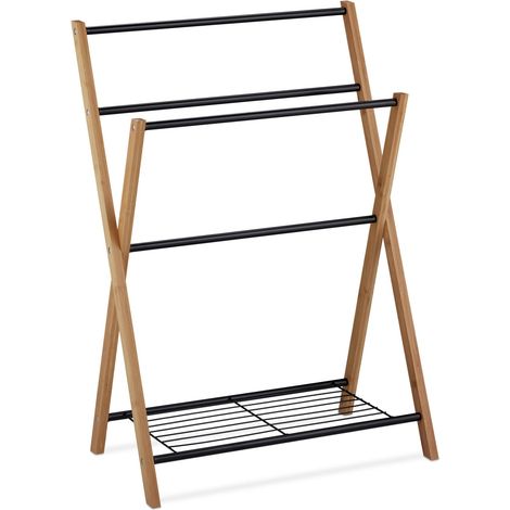Portasciugamani da terra design moderno bagno cucina 4 barre 85 x 30 x 30 cm in bambù nero 130004701
