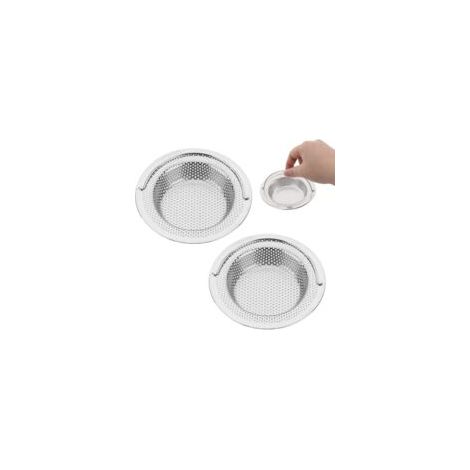 2 filtri per lavello da cucina in acciaio inox - Diametro esterno 11 cm x Altezza 2 cm - Anti-intasamento, resistenti alla ruggine, con maniglia sollevabile - Crezuo