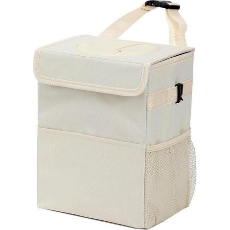 Auto Mülleimer faltbar 7,5L beige mit Deckel und Organizer-Taschen (1/5)