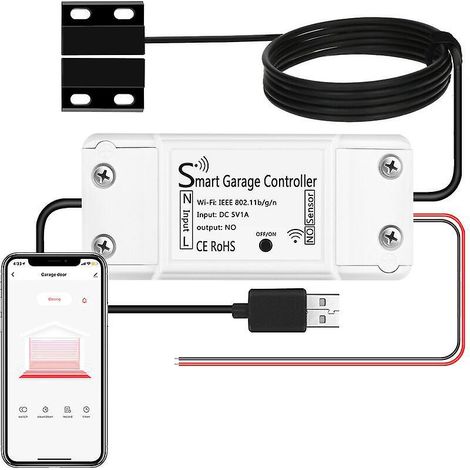 ouvre-porte De Garage Connect Wifi, Interrupteur De Porte De Garage Intelligent Wifi Compatible Avec Google Home, Contrl Distance, Fonction De Mi