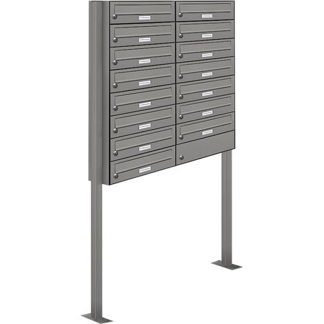 15er Premium Standbriefkasten Aluminiumgrau RAL 9007 freistehend Postkasten 2x8 (1/5)