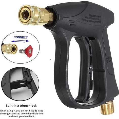 Pistolet de nettoyage haute pression 4350 PSI M22 avec 5 buses incl. jet savon - Poignée ergonomique, raccord rapide 1/4" (1/4)