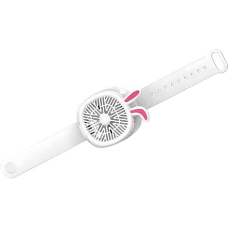 Mini ventilateur-réveil rechargeable USB à 3 vitesses, portable, avec lumières LED colorées, motif lapin blanc (1/5)