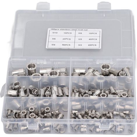 Kit 180 inserts taraudés M3 M4 M5 M6 M8 M10, écrous à riveter tête plate en acier inoxydable 304, visserie à sertir (1/5)