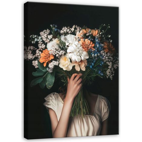 tableau femme fleurs vintage pour chambre salon cuisine sur toile 40x30 (1/3)