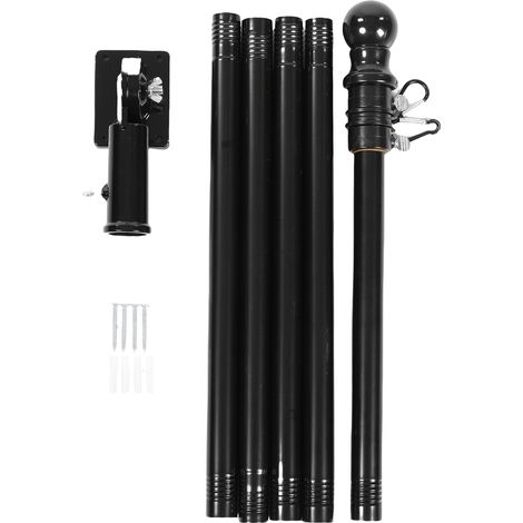 Kit de mât de drapeau 6 pi acier inoxydable résistant aux intempéries antienroulement réglable à fixer au mur tournant pour extérieur maison noir (1/5)