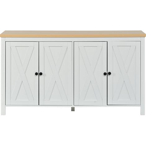 Credenza bianca in MDF con 4 ante e 2 ripiani regolabili 140 x 40 x 78 cm (1/5)