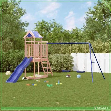 Aire de jeux d'extérieur - Douglas - Bois de douglas massif - Toboggan ondulé et balançoire double - Plateforme 90 cm (1/5)