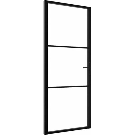 Porte intérieure vitrée moderne verre trempé ESG et aluminium Noir 83 x 201,5 cm (1/5)