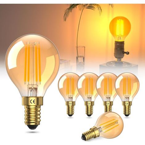 Ampoule LED E14 4W, blanc chaud 2200K, verre ambré, équivalent à une ampoule à filament G45 de 40W, 220-240V CA, lot de 6 (1/5)