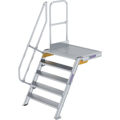 Günzburger Steigtechnik Escalier avec plate-forme 60° Largeur de marche 1.000 mm 5 marches aluminium strié - 600405