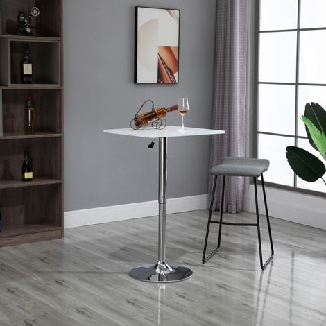 Table de bar réglable en hauteur, pivotante à 360°, pieds anti-rayures, base métallique stable, blanche