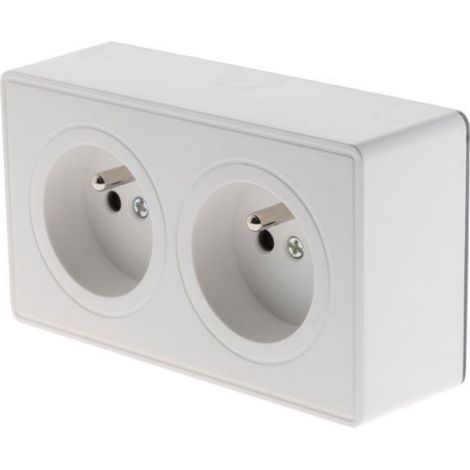 Prise Double 2P+T 16 A Saillie - Polycarbonate Blanc - Compatible Moulures Standards - 3680 W - Unité (1/5)