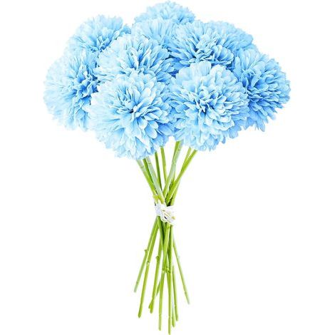 Artificielles Hortensia Fleurs 12 Pièces Fleurs Artificielles en Boule de Chrysanthème Soie Hortensia Bouquet Fleurs Artificielles,pour La Maison Garden Party Office Décoration(Bleu Clair) (1/5)