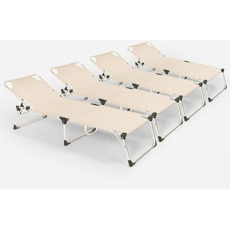 4 bains de soleil de plage et jardin pliants en aluminium Seychelles - Beige