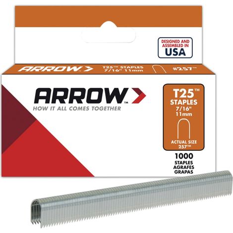 Arrow T25 Round Crown Staples, 11mm (7/16 inch), Pack of 1000