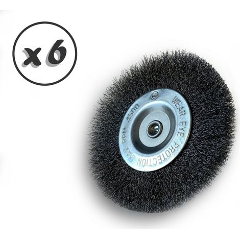 Brosse circulaire métallique sur tige Ø 100 mm Fil acier souple - Quantité x 6 - Ø 100 mm - Ep. 8 mm - Acier souple