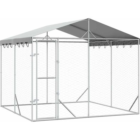 Perrera de exterior con techo acero galvanizado plata 3x3x2,5 m vidaXL