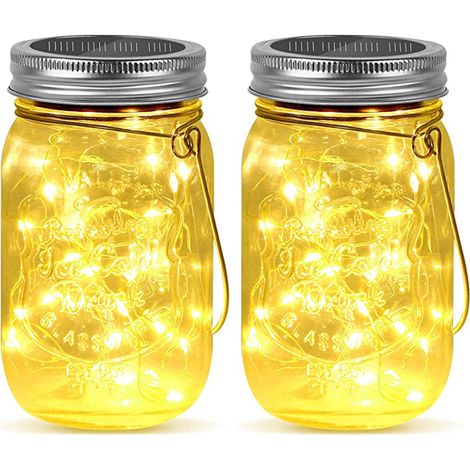 2er-Pack Solar-Lichterketten (Einmachglas-Design), 30 LED mit Aufhängern und Einmachgläsern, wasserdichte Solarleuchten für Außenbereich
