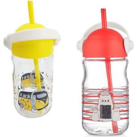Trade Shop - Glasbecher mit Strohhalm, Kinder, mit Deckel und farbigem Henkel, 370 CC - (1/2)