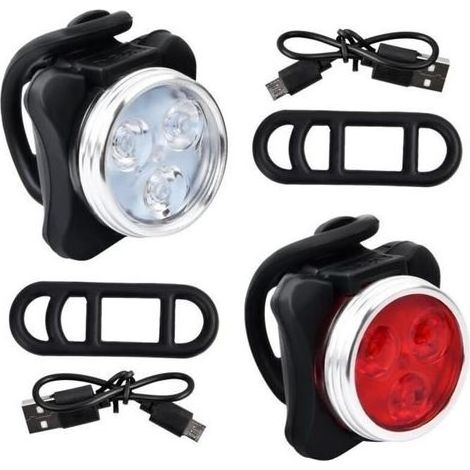 pair Éclairage Vélo Ensemble Lumière Vélo LED Puissante Rechargeable Avant Arrière Lampe de Vélo - 2 USB Câbles Inclus (1/4)