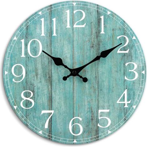 Horloge murale de 25 cm, bleu sarcelle, silencieuse, sans tic-tac, décoration de cuisine, style rustique vintage/campagne rétro (1/5)