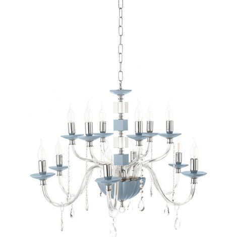 Lampadario sospeso LIVIA D85 cm in vetro e cristallo Ottanio 12 luci (1/3)