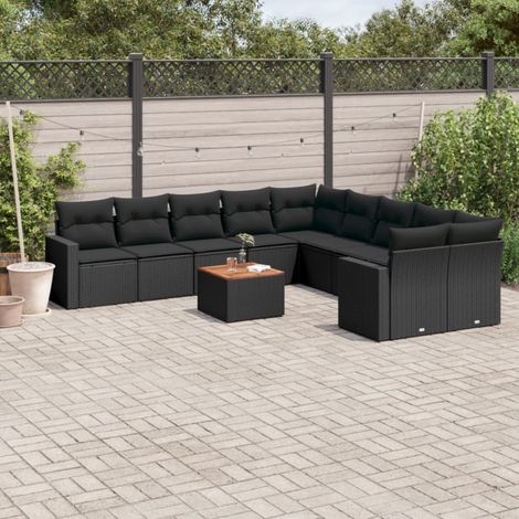 Salon de jardin 11 pcs avec coussins noir résine tressée vidaXL (1/4)