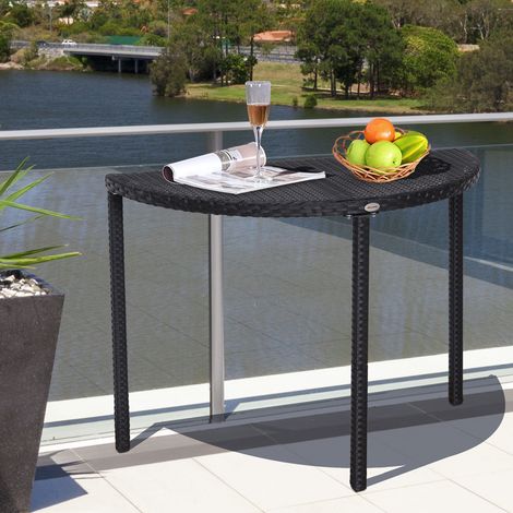 Outsunny Table de Jardin Demi-Cercle pour Balcon - 100x50x74cm, Résine Tressée 4 Fils Imitation Rotin, Noir