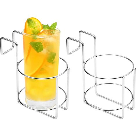 2 Porte Gobelet pour Fauteuil de Plage, Support Boisson en Acier Inoxydable Ø9,5 cm avec Crochet, Porte Bouteille pour Verre Bière Vin, Accessoire sans Perçage, Argenté (1/5)