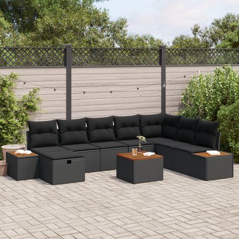 vidaXL Ensemble de canapé de jardin 9 pc Noir polyrotin (1/5)