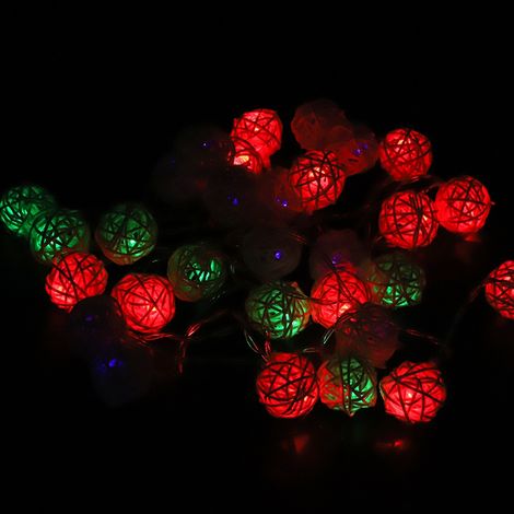 Lichterkette mit 30 LEDs, batteriebetrieben, aus Rattankugeln, hängend und dekorativ (bunt) (1/5)