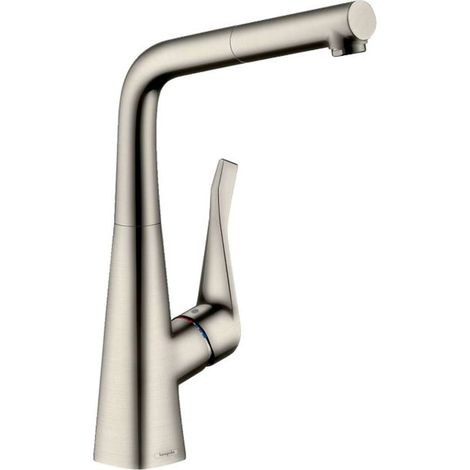 hansgrohe Küchenarmatur 320 Metris M71  ausziehbarer Auslauf  mit Schlauchbox (sBox)  Edelstahl Finish (1/5)