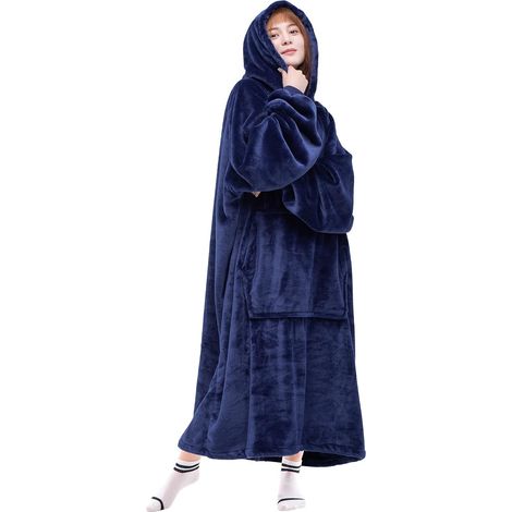 Couverture portable marine, flanelle épaisse + manches + poche géante, homme/femme - 150-180cm (1/5)