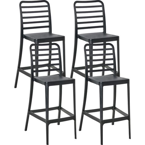 Set di 4 sedie da bar impilabili per interni e per esterni, moderne con sedile in plastica e design senza braccioli Nero Seceda