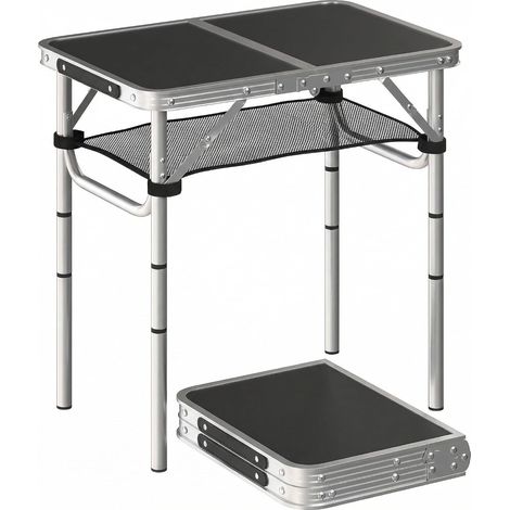 Table Pliante en Aluminium, Table de Camping Pliante rectangulaire 60 x 40 x 60 cm, avec poignée, 4 hauteurs réglables, Rangement en Filet, pour intérieur/extérieur, pour terrasse, Blanc (1/5)