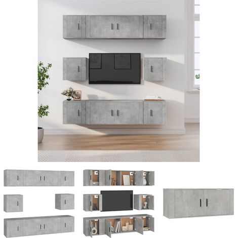 The Living Store 8-tlg. TV-Schrank-Set Betongrau Holzwerkstoff - TV-Möbel (1/5)