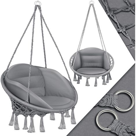 KESSER® Hängesessel mit Kissen - Chill Hängestuhl zum Aufhängen für Erwachsene & Kinder Hängematte bis 150 kg Hängesitz Aufhängung Indoor & Outdoor Grau (1/5)