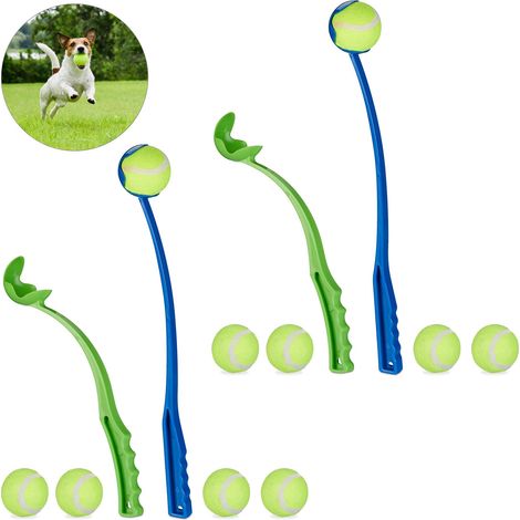 4x Lancia Palla per Cani, Set da 4 Giocattolo Ball Launcher per Animali Domestici, 10 Palline da Tennis, Blu Verde