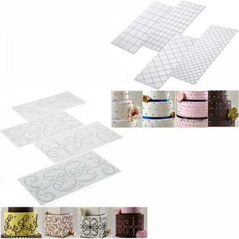 Lot de 8 tapis de fondant pour gâteau, tapis de gaufrage, tapis texturé, motif de grille transparent, motif de dentelle pour décoration de gâteau (1/5)