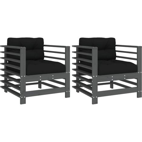 Maison Exclusive - Sedie da Giardino con Cuscini 2pz Legno Massello di Pino Grigio