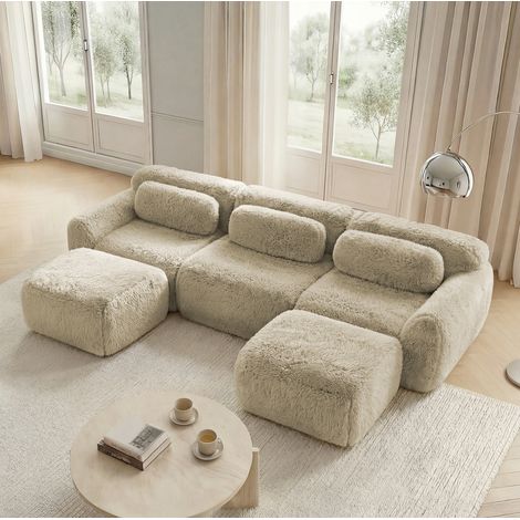 Divano modulare a U 291x179x73 cm in tessuto, beige chiaro, con cuscini, per soggiorni – MEUBLIV (1/5)