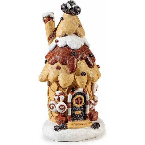 Maisonnette en pain d'épices de Noël en résine colorée façon friandise, 10,5 x 9,5 x H. 20,5 cm