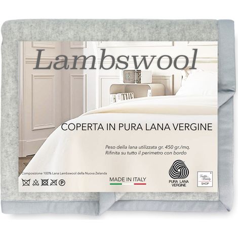 COPERTA in lana LAMBSWOOL GRIGIO MELANGE Matrimoniale 2 Piazze
