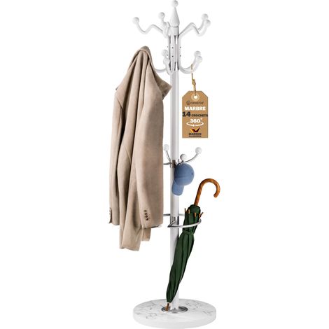 Casaria – Porte-manteau sur pieds en marbre avec 14 crochets – Dimensions 37x37x175cm – Charge maximale 35kg – Tête pivotante pour accès facile