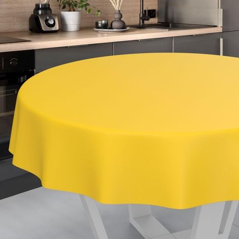 Bardusch-Nappe en Toile cirée, Lavable, pour Table de Jardin, extérieur et intérieur, Ronde, 120 cm, Bord coupé, Jaune (1/5)