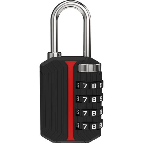 Cadenas à combinaison pour casier, serrure à combinaison à 4 chiffres, cadenas avec code pour casier de gym, armoire, unité de rangement, étui, clôture extérieure (non lumineux, noir) (1/4)