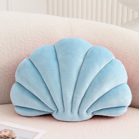 Coussin décoratif 3D en Forme de Coquillages - Coussin de Plage en Velours Doux - Décoration de mer, océan - pour canapé, lit (Bleu, 35,6 x 28 cm) (1/5)